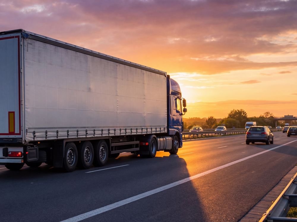 Nurway Limited truck on the highway at sunset